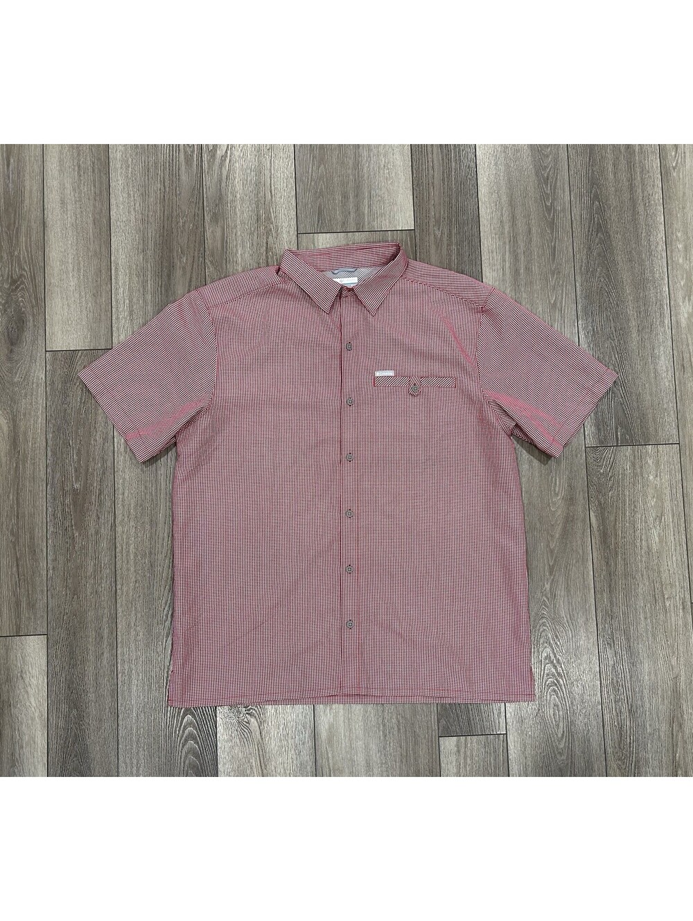 Columbia Mens XL Red Outdoor Button Up Short Sleeve Plaid Shirt